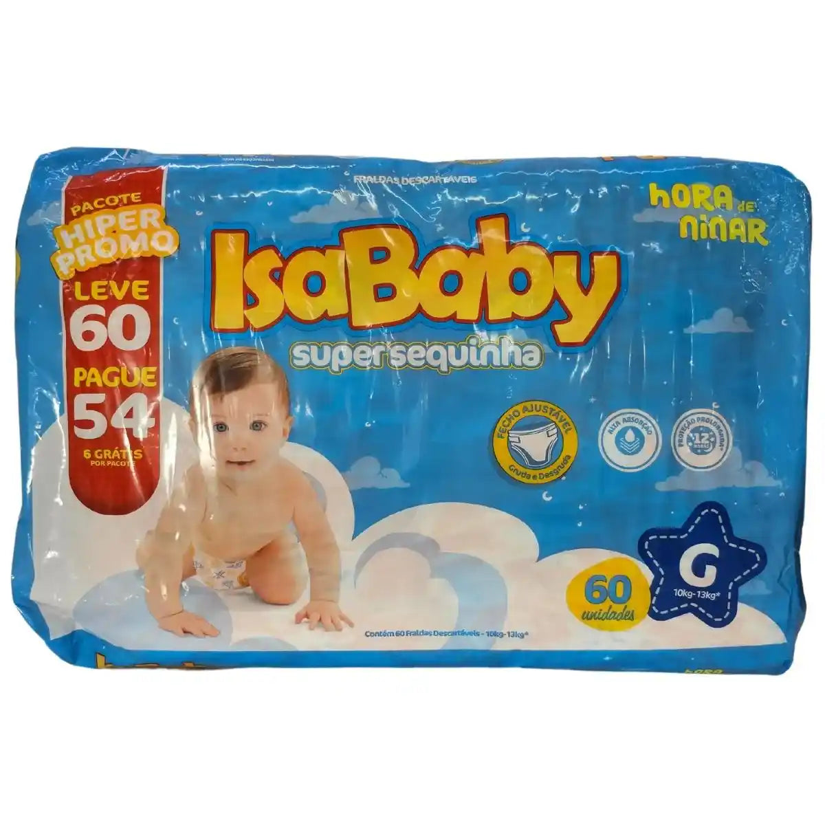 Fralda IsaBaby Super Sequinha Hora de Ninar G 60 Unidades