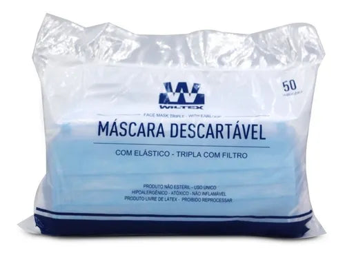 Máscara Tripla C/elástico Descartável Wiltex Plus 50 Unidade