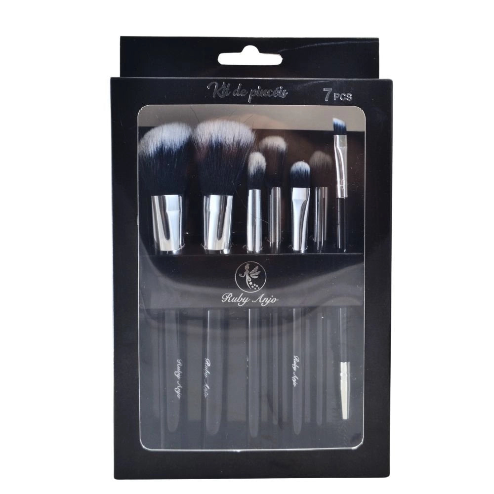 Kit de Pincel Preto com 7 Pincéis Ruby Anjo